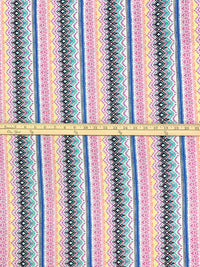 Light Teal/Dark Pink/Blue/White/Multi 100% Rayon Vertical Stylized Stripe Print Challis 58W