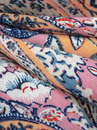 Apricot/White/Soft Pink/Multi 100% Rayon Ornate Floral Vertical Stripe Print Crinkle Challis 54W