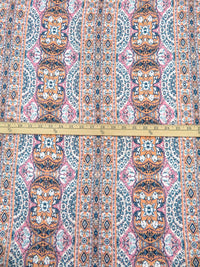 Apricot/White/Soft Pink/Multi 100% Rayon Ornate Floral Vertical Stripe Print Crinkle Challis 54W
