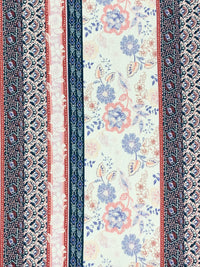 Alabaster/Prussian Blue/Chestnut/Multi 100% Rayon Vertical Floral Stripe Print Crinkle Challis 56W