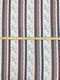 Alabaster/Prussian Blue/Chestnut/Multi 100% Rayon Vertical Floral Stripe Print Crinkle Challis 56W