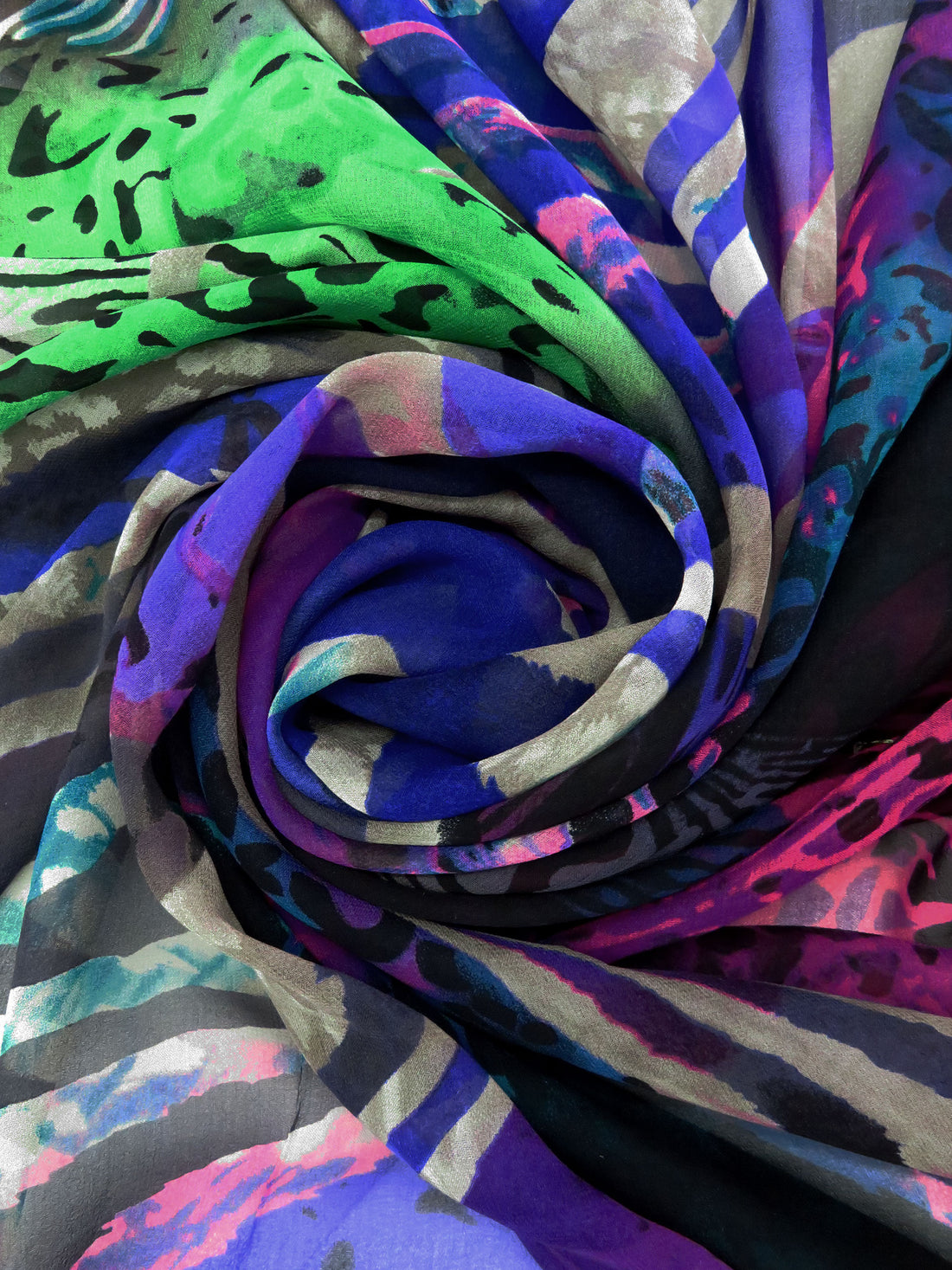 Black/Cosmic Cobalt/Vine Green/Multi 100% Silk Various Animal Print Chiffon 54W