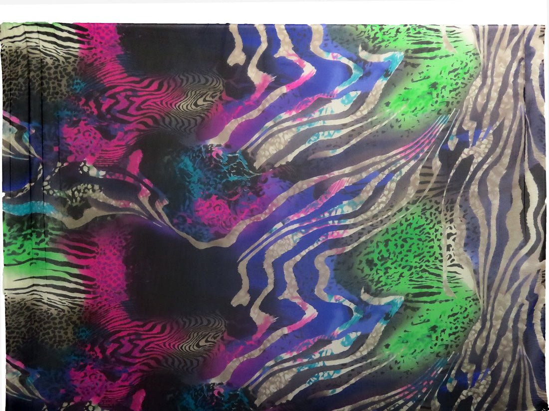 Black/Cosmic Cobalt/Vine Green/Multi 100% Silk Various Animal Print Chiffon 54W
