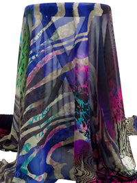Black/Cosmic Cobalt/Vine Green/Multi 100% Silk Various Animal Print Chiffon 54W