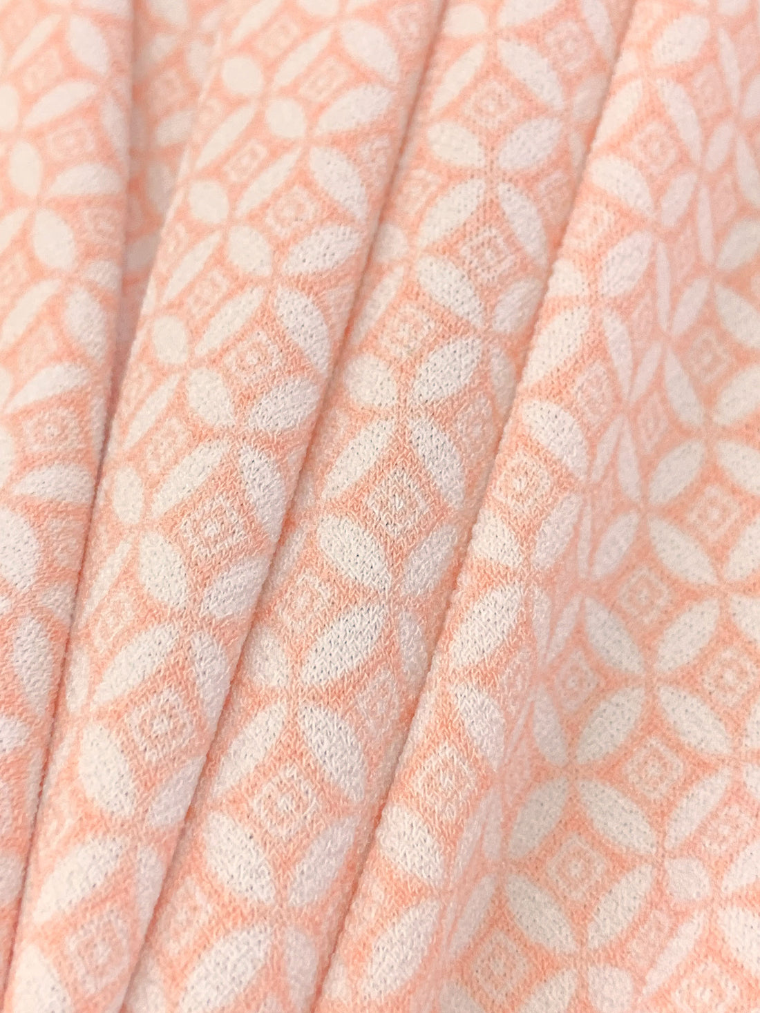 Apricot/White Polyester/Lycra Mini Medallion Print Crepe Knit 56W