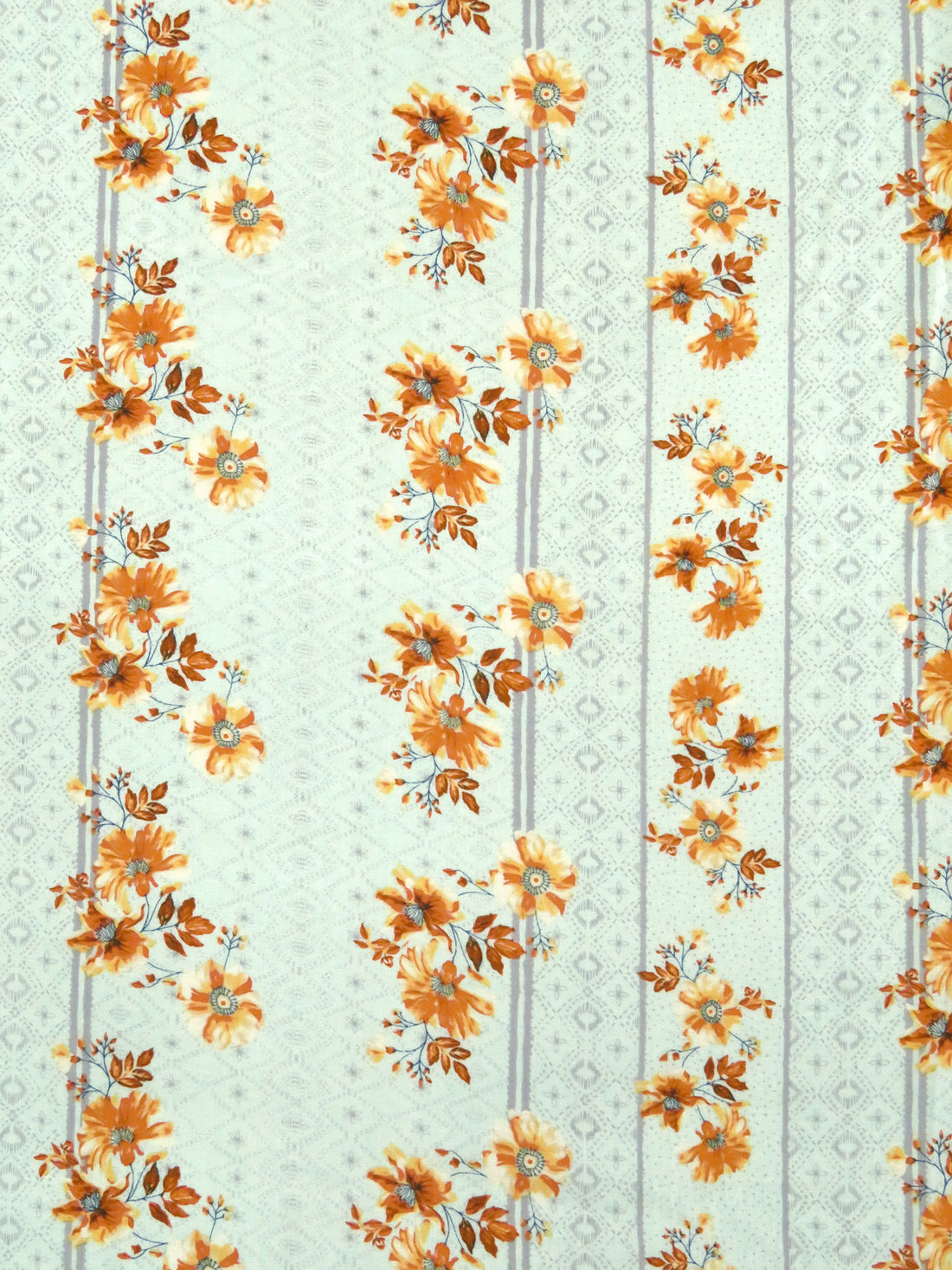 Pale Mint/Ochre/Cloud Gray/Multi 100% Rayon Floral Vertical Stripe Print Challis 58W