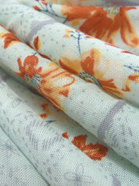 Pale Mint/Ochre/Cloud Gray/Multi 100% Rayon Floral Vertical Stripe Print Challis 58W
