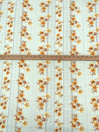 Pale Mint/Ochre/Cloud Gray/Multi 100% Rayon Floral Vertical Stripe Print Challis 58W