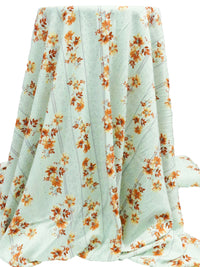 Pale Mint/Ochre/Cloud Gray/Multi 100% Rayon Floral Vertical Stripe Print Challis 58W