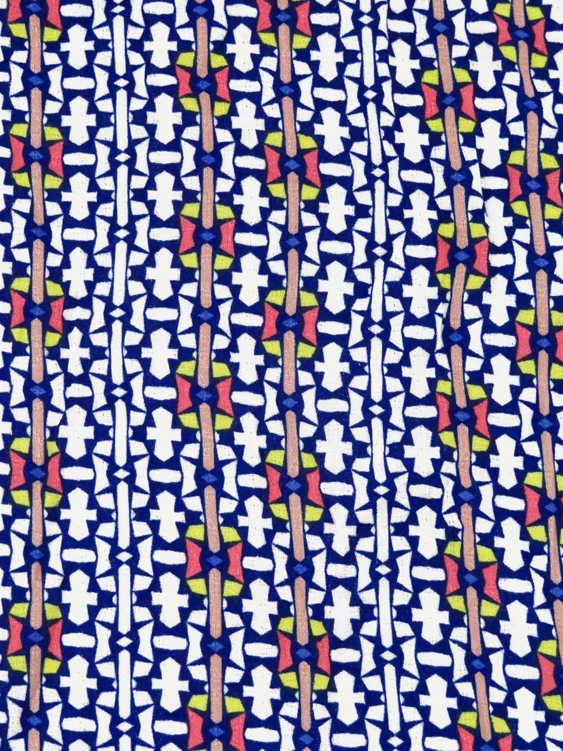Dark Royal Blue/White/Dark Coral/Multi 100% Rayon Geometric Stripe Print Jacquard Challis 54W