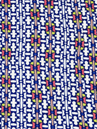 Dark Royal Blue/White/Dark Coral/Multi 100% Rayon Geometric Stripe Print Jacquard Challis 54W