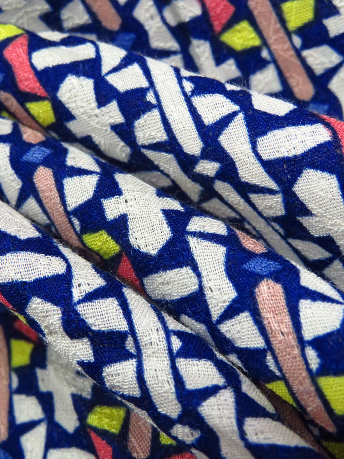 Dark Royal Blue/White/Dark Coral/Multi 100% Rayon Geometric Stripe Print Jacquard Challis 54W