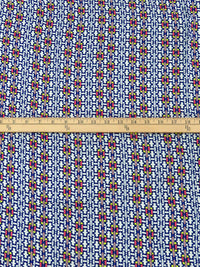 Dark Royal Blue/White/Dark Coral/Multi 100% Rayon Geometric Stripe Print Jacquard Challis 54W