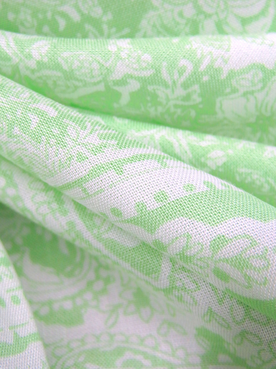 Granny Smith Green/White 100% Rayon Ornate Floral Framework Print Challis 56W