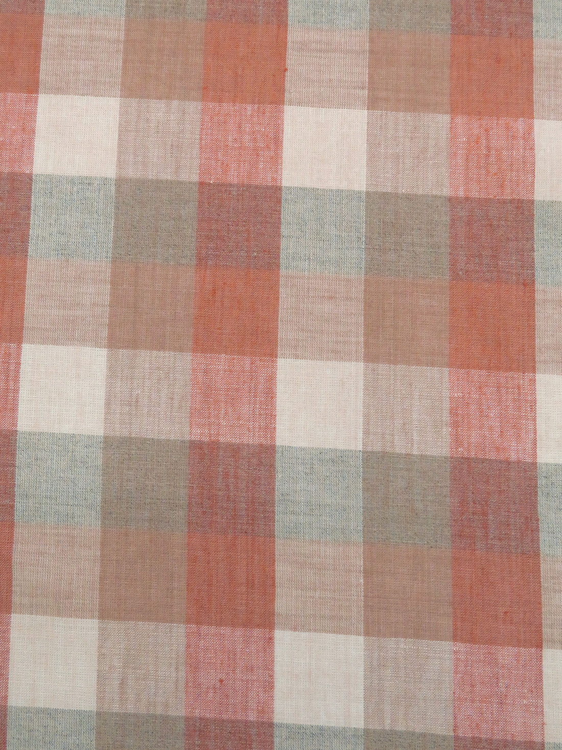 Oatmeal/Dusty Salmon/Sandy Tan 100% Linen Box Plaid Weave Shirt-Weight Linen - European Mill - 60W