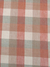 Oatmeal/Dusty Salmon/Sandy Tan 100% Linen Box Plaid Weave Shirt-Weight Linen - European Mill - 60W