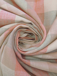 Oatmeal/Dusty Salmon/Sandy Tan 100% Linen Box Plaid Weave Shirt-Weight Linen - European Mill - 60W