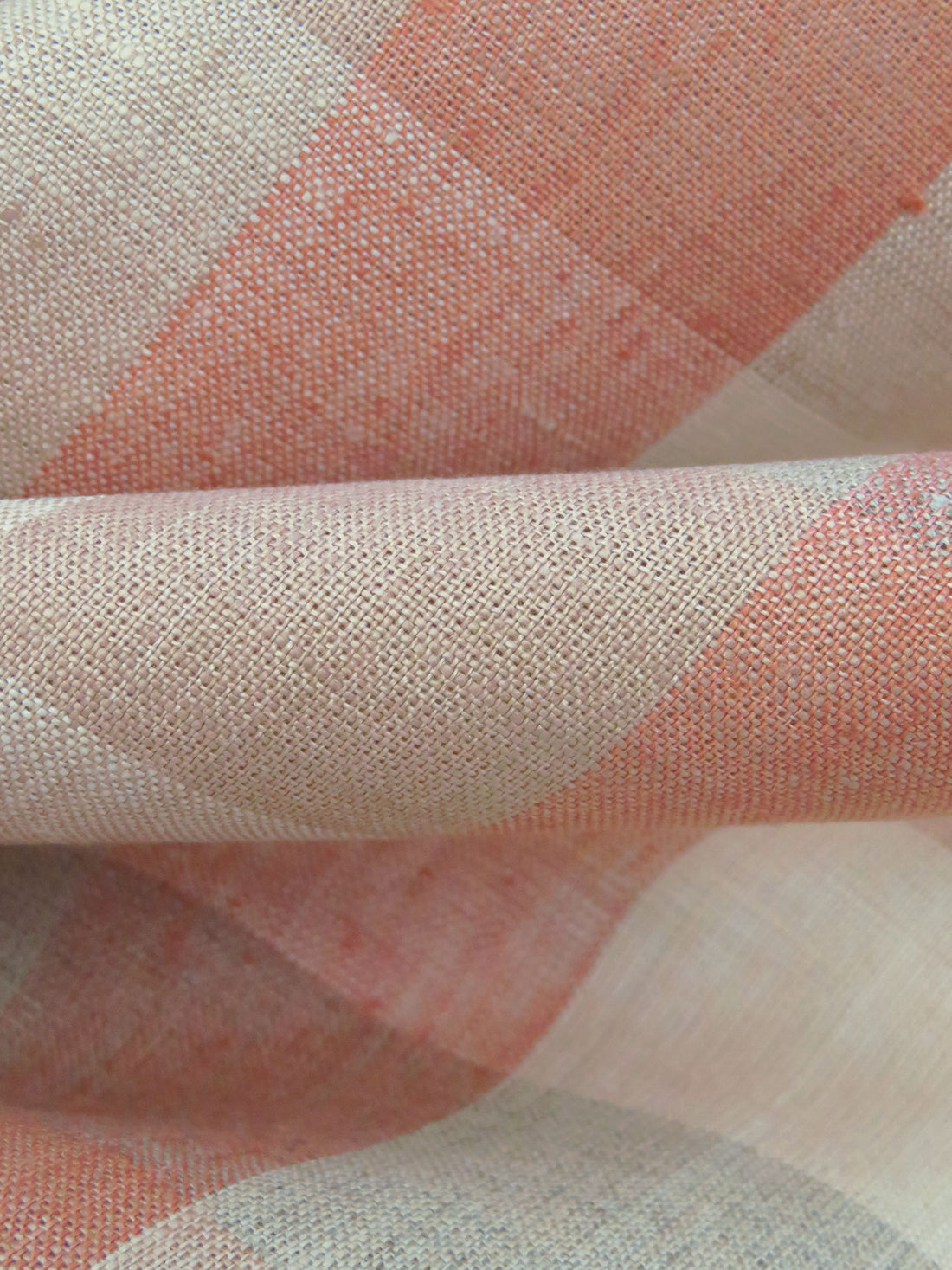 Oatmeal/Dusty Salmon/Sandy Tan 100% Linen Box Plaid Weave Shirt-Weight Linen - European Mill - 60W