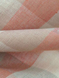 Oatmeal/Dusty Salmon/Sandy Tan 100% Linen Box Plaid Weave Shirt-Weight Linen - European Mill - 60W