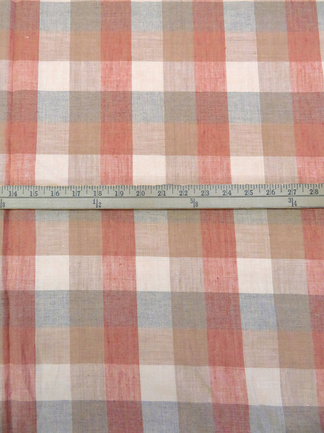 Oatmeal/Dusty Salmon/Sandy Tan 100% Linen Box Plaid Weave Shirt-Weight Linen - European Mill - 60W