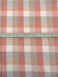 Oatmeal/Dusty Salmon/Sandy Tan 100% Linen Box Plaid Weave Shirt-Weight Linen - European Mill - 60W