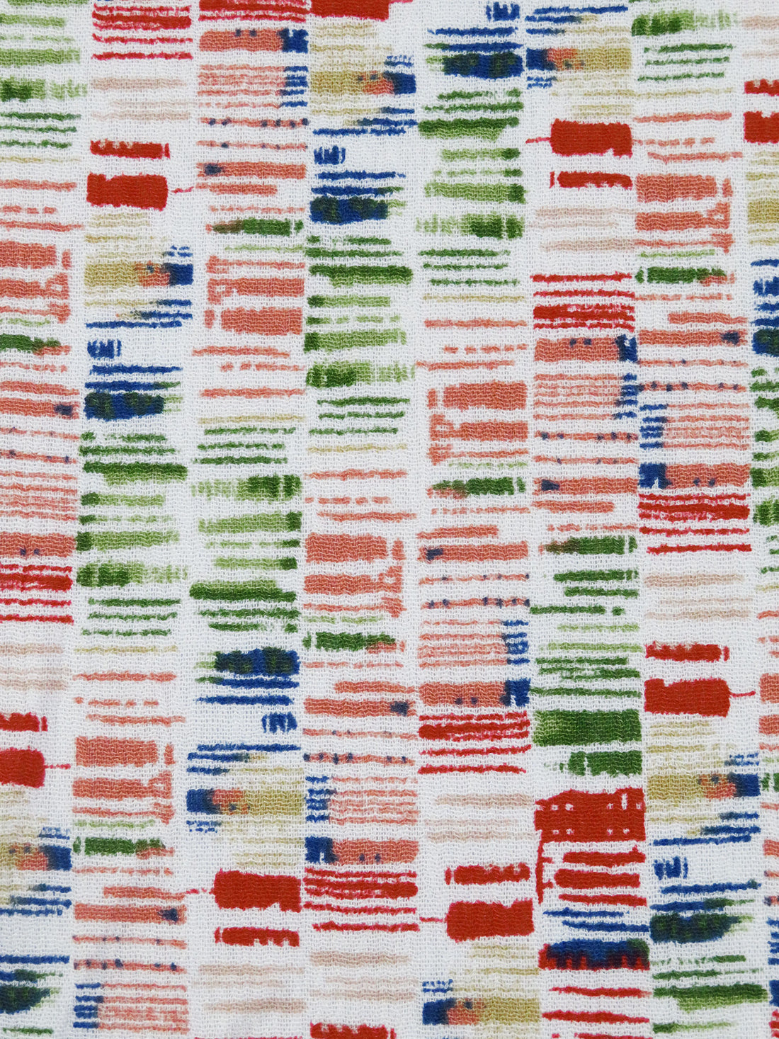 Salmon/Brick Red/Grass Green/Multi 100% Rayon Abstract Stripe Design Print Crinkle Challis 50W