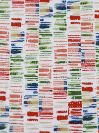 Salmon/Brick Red/Grass Green/Multi 100% Rayon Abstract Stripe Design Print Crinkle Challis 50W
