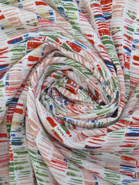 Salmon/Brick Red/Grass Green/Multi 100% Rayon Abstract Stripe Design Print Crinkle Challis 50W