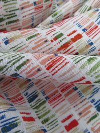 Salmon/Brick Red/Grass Green/Multi 100% Rayon Abstract Stripe Design Print Crinkle Challis 50W
