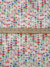 Salmon/Brick Red/Grass Green/Multi 100% Rayon Abstract Stripe Design Print Crinkle Challis 50W