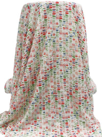 Salmon/Brick Red/Grass Green/Multi 100% Rayon Abstract Stripe Design Print Crinkle Challis 50W