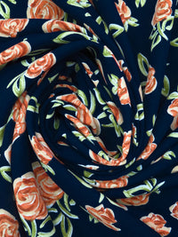 Navy/Blush/Fire Red/Sage 100% Polyester Rose Print Crepe Blouse Weight Woven 58W