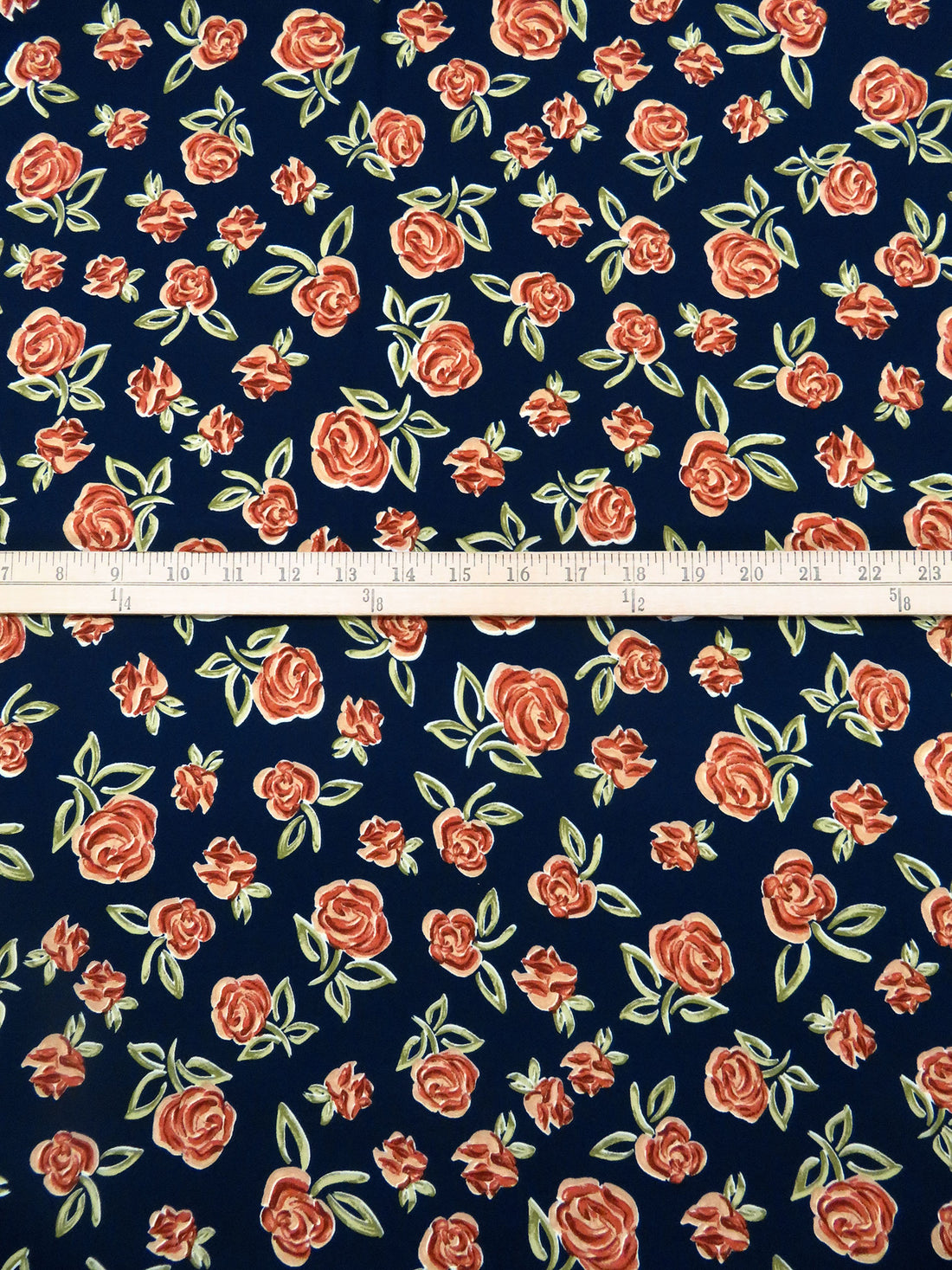 Navy/Blush/Fire Red/Sage 100% Polyester Rose Print Crepe Blouse Weight Woven 58W