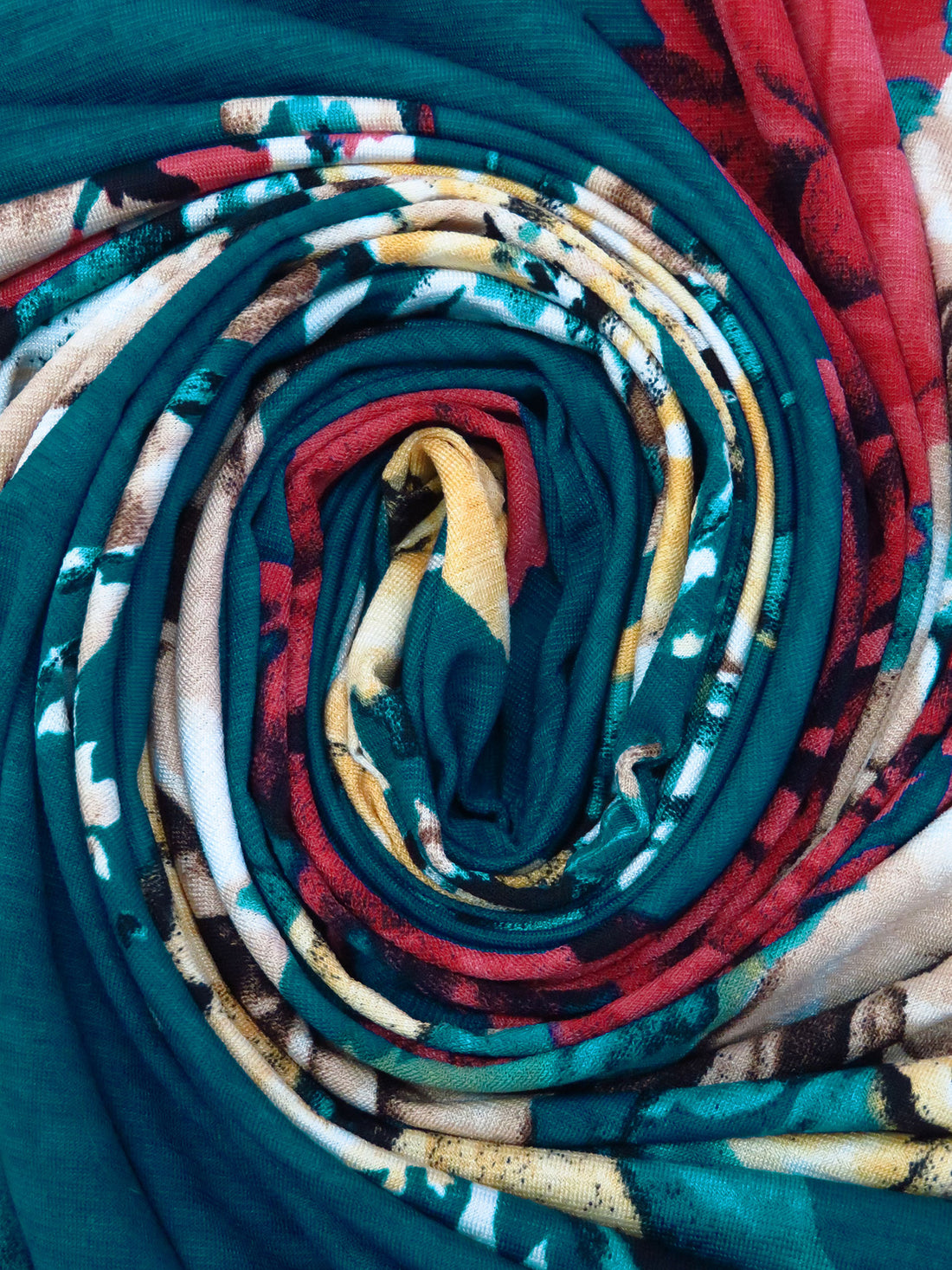 Midnight Teal/Bright Mauve/Tan Polyester/Lycra Floral Bouquet Print Slubbed ITY Knit 56W