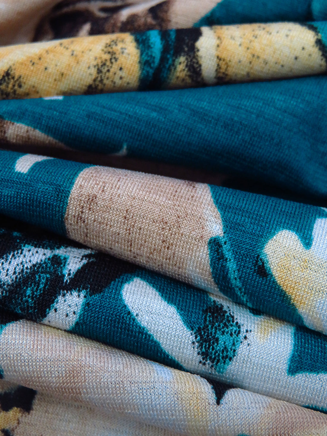 Midnight Teal/Bright Mauve/Tan Polyester/Lycra Floral Bouquet Print Slubbed ITY Knit 56W