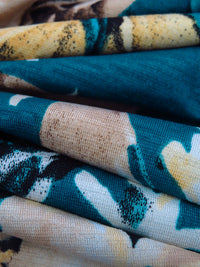 Midnight Teal/Bright Mauve/Tan Polyester/Lycra Floral Bouquet Print Slubbed ITY Knit 56W