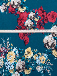 Midnight Teal/Bright Mauve/Tan Polyester/Lycra Floral Bouquet Print Slubbed ITY Knit 56W