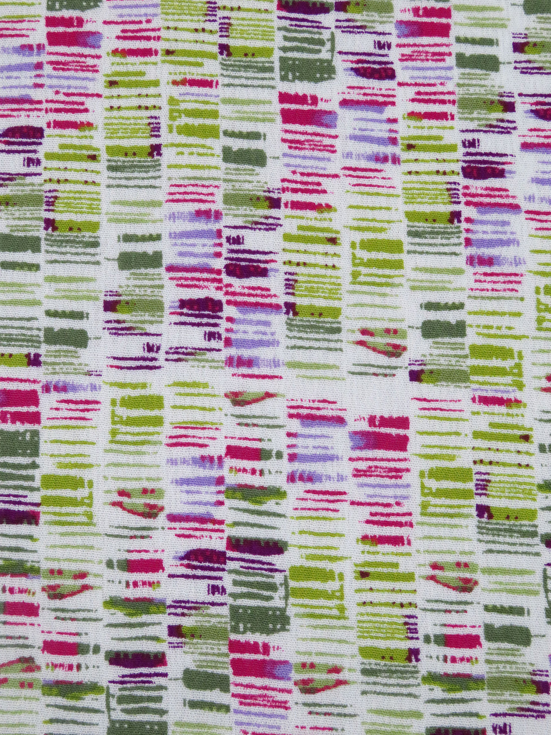 Avocado/Lilac/Fuchsia/White 100% Rayon Abstract Stripe Design Print Crinkle Challis 54W