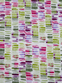 Avocado/Lilac/Fuchsia/White 100% Rayon Abstract Stripe Design Print Crinkle Challis 54W
