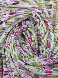 Avocado/Lilac/Fuchsia/White 100% Rayon Abstract Stripe Design Print Crinkle Challis 54W