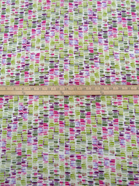 Avocado/Lilac/Fuchsia/White 100% Rayon Abstract Stripe Design Print Crinkle Challis 54W