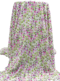 Avocado/Lilac/Fuchsia/White 100% Rayon Abstract Stripe Design Print Crinkle Challis 54W