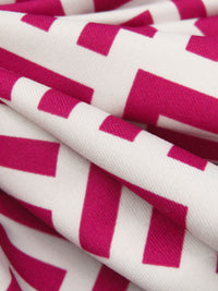 French Wine/White Recycled Polyester/Spandex Geometric Print Brushed Activewear Knit - Corbeaux Clothing - 54W