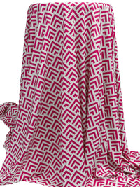 French Wine/White Recycled Polyester/Spandex Geometric Print Brushed Activewear Knit - Corbeaux Clothing - 54W