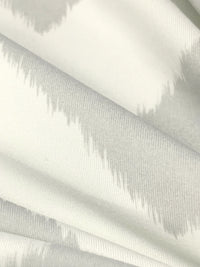 Eggshell/Silver Chalice Recycled Polyester/Spandex Ikat Chevron Print Brushed Activewear Knit - Corbeaux Clothing - 54W