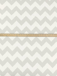Eggshell/Silver Chalice Recycled Polyester/Spandex Ikat Chevron Print Brushed Activewear Knit - Corbeaux Clothing - 54W