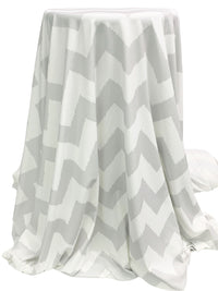 Eggshell/Silver Chalice Recycled Polyester/Spandex Ikat Chevron Print Brushed Activewear Knit - Corbeaux Clothing - 54W