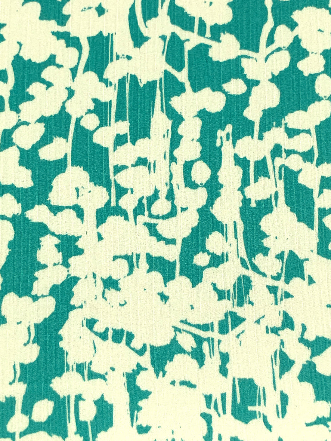 Teal/Cream 100% Polyester Abstract Floral Print Satin-Faced Crinkle Chiffon 56W