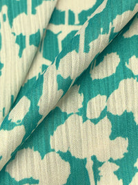 Teal/Cream 100% Polyester Abstract Floral Print Satin-Faced Crinkle Chiffon 56W