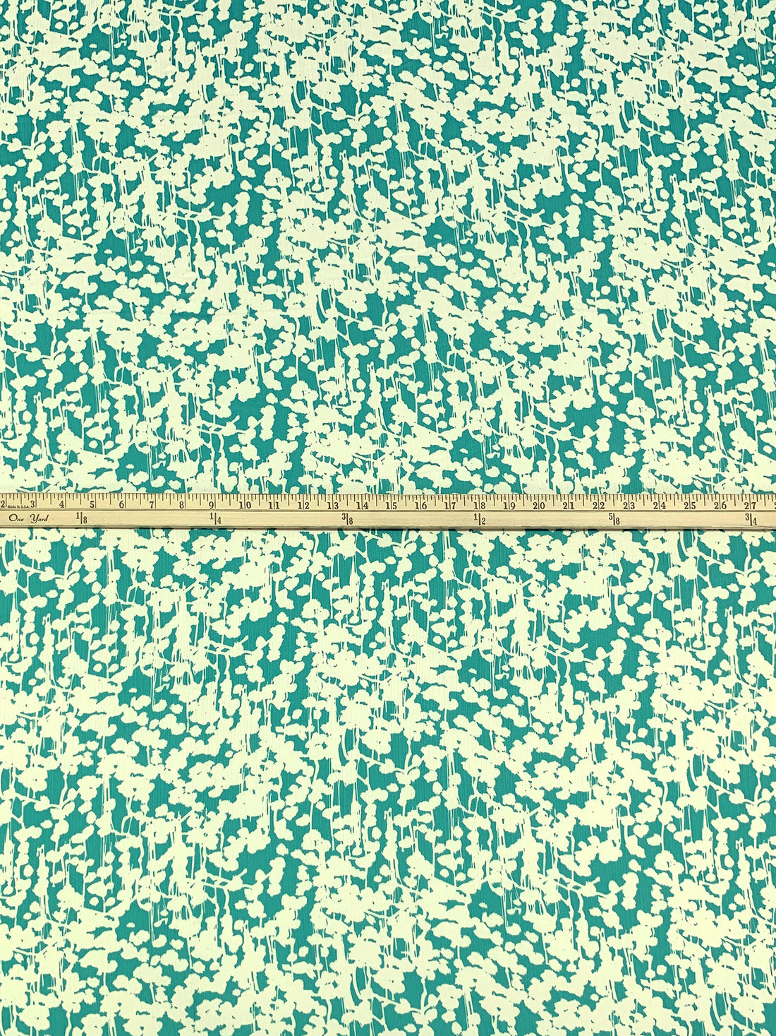 Teal/Cream 100% Polyester Abstract Floral Print Satin-Faced Crinkle Chiffon 56W